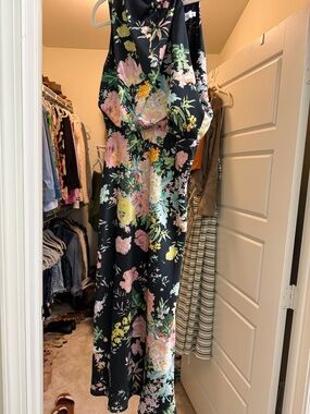 Petal & Pup Black Floral Midi Dress with Pink and Yellow Flowers